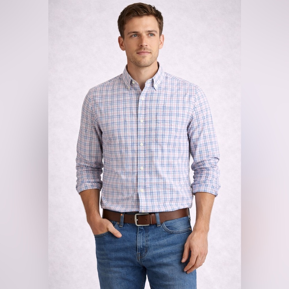 Banana Republic Men's Casual Button
Down Shirt Small Blue Pink Plaid